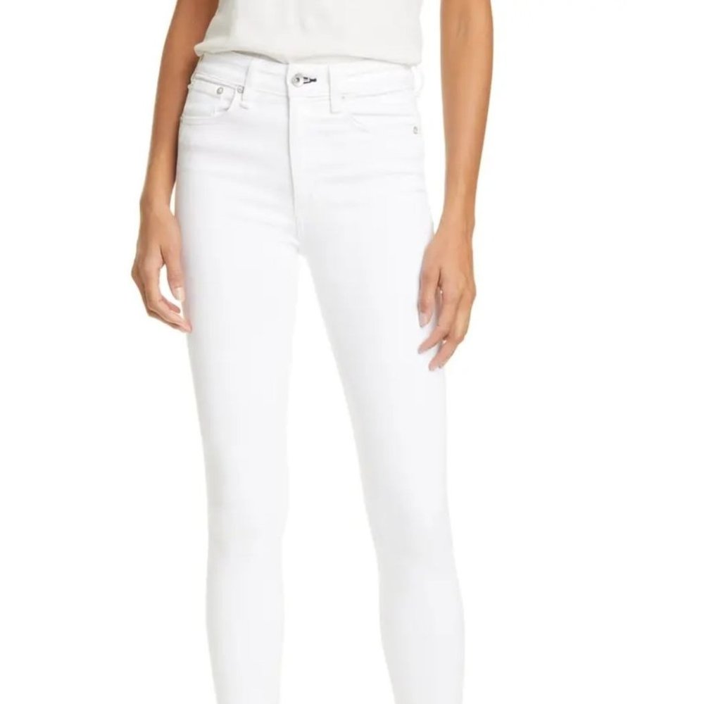 Rag & Bone White Nina Slit Hem High Rise Ankle Cigarette Jeans Size 28